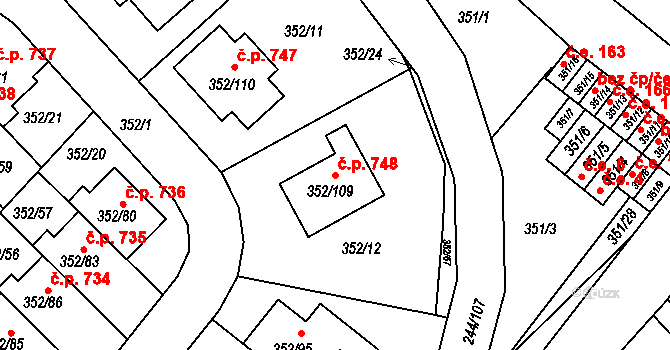 Hrušovany u Brna 748 na parcele st. 352/109 v KÚ Hrušovany u Brna, Katastrální mapa