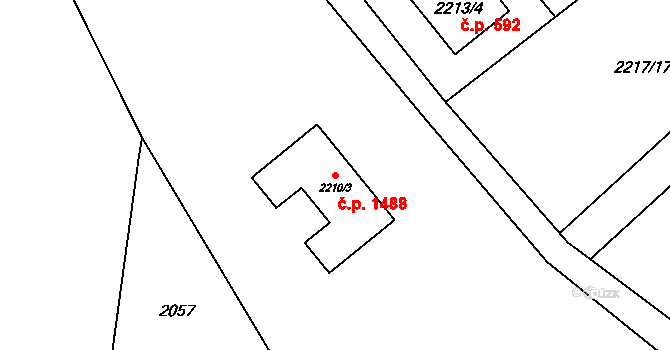 Žamberk 1488 na parcele st. 2210/3 v KÚ Žamberk, Katastrální mapa