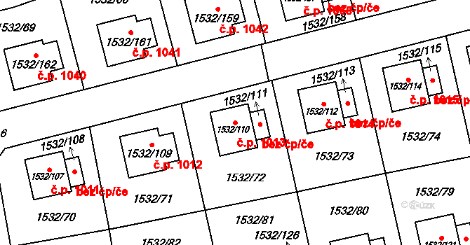 Řeporyje 1013, Praha na parcele st. 1532/110 v KÚ Řeporyje, Katastrální mapa