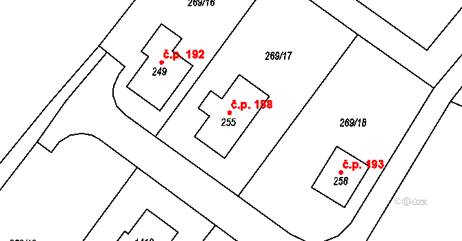 Bzová 188 na parcele st. 255 v KÚ Bzová u Hořovic, Katastrální mapa