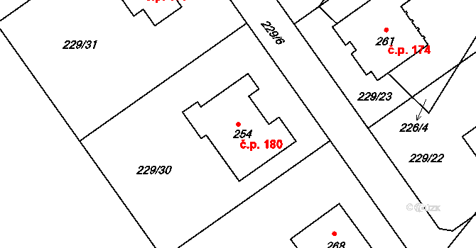 Minkovice 180, Šimonovice na parcele st. 254 v KÚ Minkovice, Katastrální mapa