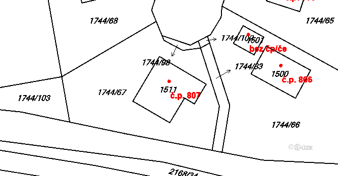 Brtnice 807 na parcele st. 1511 v KÚ Brtnice, Katastrální mapa