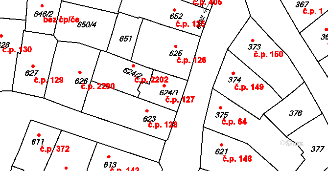 Předměstí 127, Litoměřice na parcele st. 624/1 v KÚ Litoměřice, Katastrální mapa