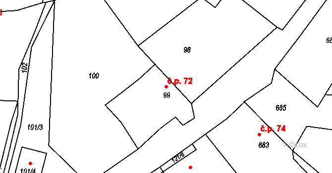 Trhový Štěpánov 72 na parcele st. 99 v KÚ Trhový Štěpánov, Katastrální mapa