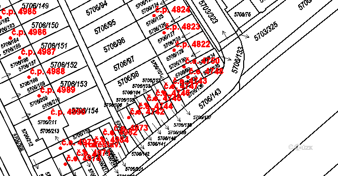 Jihlava 4743 na parcele st. 5706/101 v KÚ Jihlava, Katastrální mapa