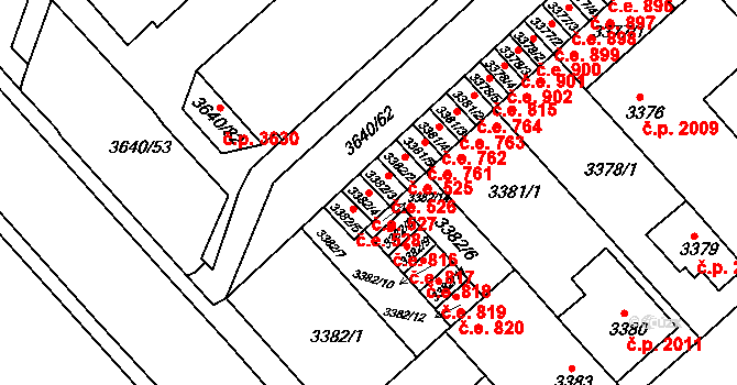 Znojmo 527 na parcele st. 3382/4 v KÚ Znojmo-město, Katastrální mapa