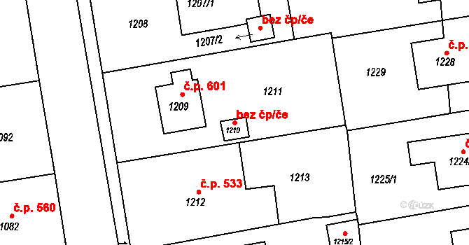 Fulnek 38934035 na parcele st. 1210 v KÚ Fulnek, Katastrální mapa