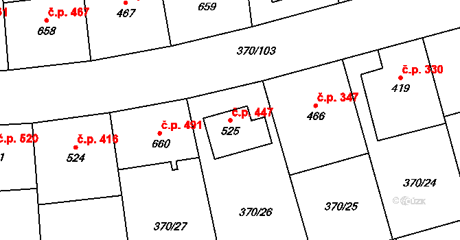 Prštné 447, Zlín na parcele st. 525 v KÚ Prštné, Katastrální mapa