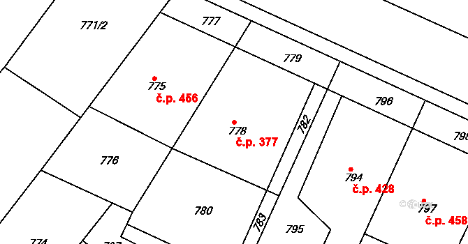 Želechovice nad Dřevnicí 377 na parcele st. 778 v KÚ Želechovice nad Dřevnicí, Katastrální mapa
