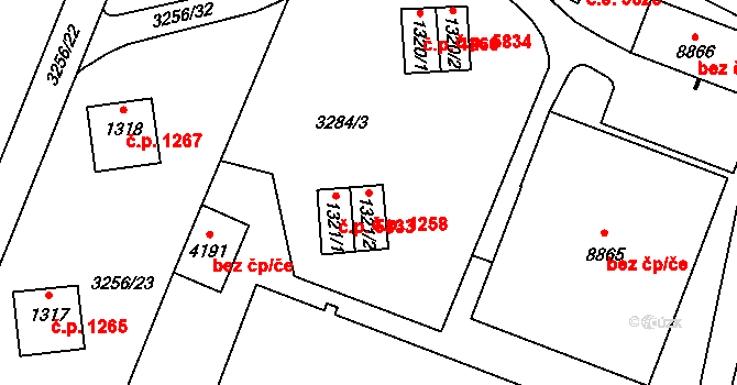 Zlín 1258 na parcele st. 1321/2 v KÚ Zlín, Katastrální mapa