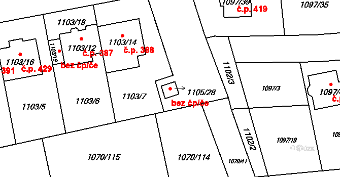 Grygov 42167035 na parcele st. 1105/28 v KÚ Grygov, Katastrální mapa