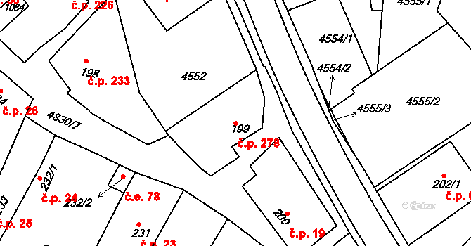 Boršice 278 na parcele st. 199 v KÚ Boršice u Buchlovic, Katastrální mapa