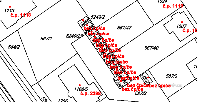 Blansko 2166 na parcele st. 3960 v KÚ Blansko, Katastrální mapa