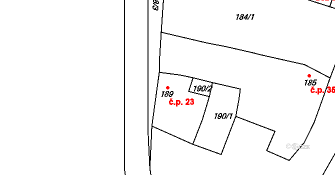 Koporeč 23, Lišnice na parcele st. 189 v KÚ Lišnice, Katastrální mapa