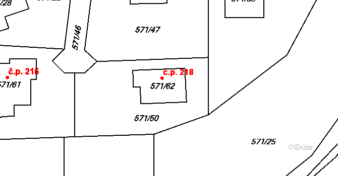 Božtěšice 218, Ústí nad Labem na parcele st. 571/62 v KÚ Božtěšice, Katastrální mapa