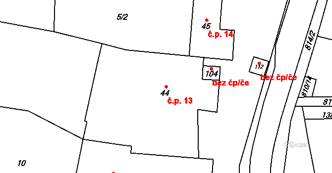 Holešovice 13, Chroustovice na parcele st. 44 v KÚ Holešovice u Chroustovic, Katastrální mapa