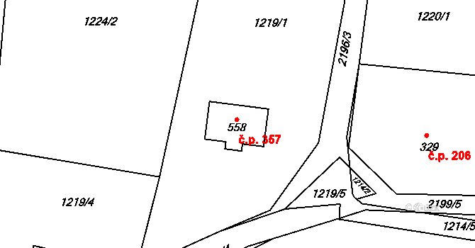 Horní Podluží 357 na parcele st. 558 v KÚ Horní Podluží, Katastrální mapa