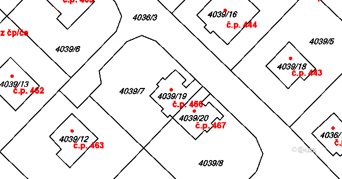 Choceňské Předměstí 466, Vysoké Mýto na parcele st. 4039/19 v KÚ Vysoké Mýto, Katastrální mapa
