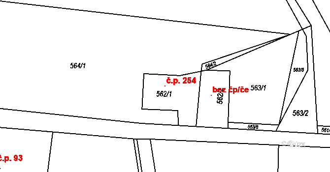 Dolní Žukov 254, Český Těšín na parcele st. 562/1 v KÚ Dolní Žukov, Katastrální mapa