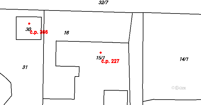 Horní Suchá 227 na parcele st. 15/1 v KÚ Horní Suchá, Katastrální mapa