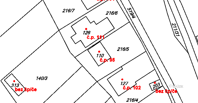 Bohutín 95 na parcele st. 110 v KÚ Bohutín nad Moravou, Katastrální mapa