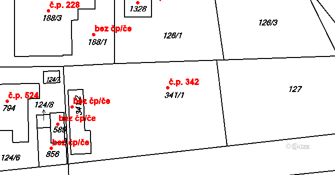 Kaznějov 342 na parcele st. 341/1 v KÚ Kaznějov, Katastrální mapa