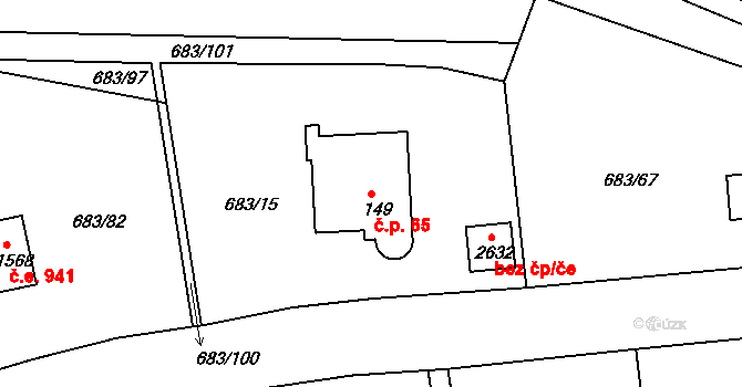 Pikovice 65, Hradištko na parcele st. 149 v KÚ Hradištko pod Medníkem, Katastrální mapa