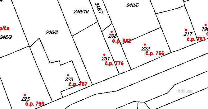 Rudná 776 na parcele st. 231 v KÚ Hořelice, Katastrální mapa