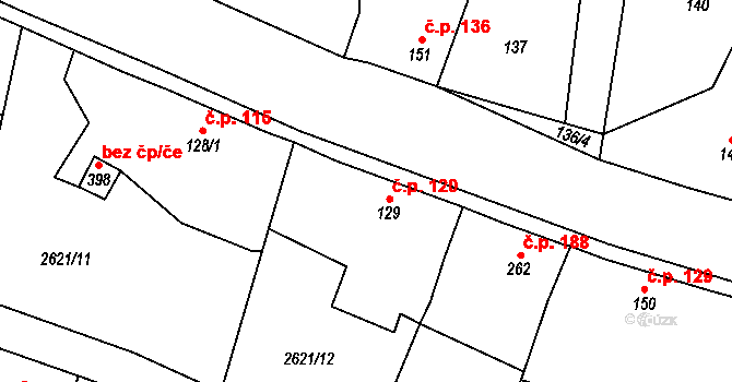 Ledce 120 na parcele st. 129 v KÚ Ledce u Plzně, Katastrální mapa