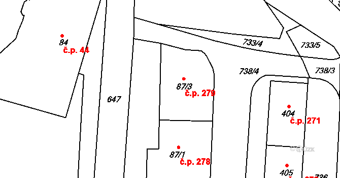 Teplice nad Metují 279 na parcele st. 87/3 v KÚ Teplice nad Metují, Katastrální mapa