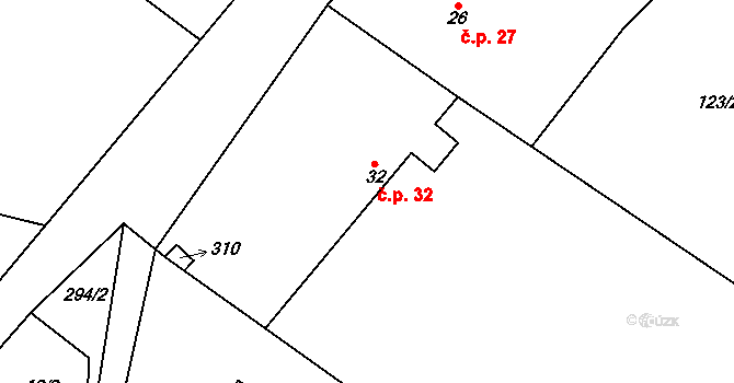Holotín 32 na parcele st. 32 v KÚ Holotín, Katastrální mapa