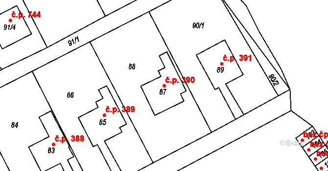 Velké Opatovice 390 na parcele st. 87 v KÚ Velké Opatovice, Katastrální mapa