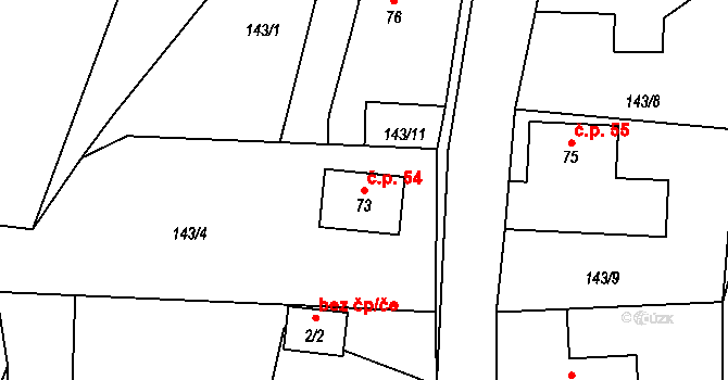 Veleboř 54, Klopina na parcele st. 73 v KÚ Veleboř, Katastrální mapa