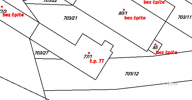 Slavošov 77 na parcele st. 77/1 v KÚ Slavošov u Zruče nad Sázavou, Katastrální mapa