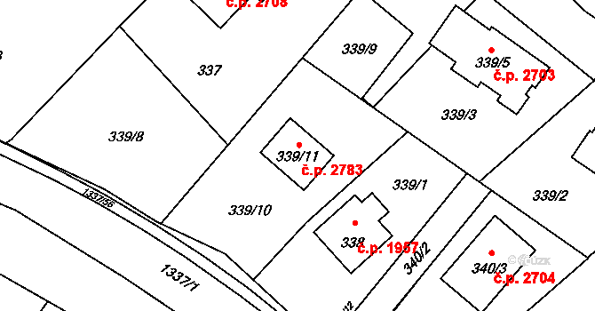 Rožnov pod Radhoštěm 2783 na parcele st. 339/11 v KÚ Tylovice, Katastrální mapa