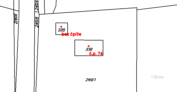 Cikháj 74 na parcele st. 336 v KÚ Cikháj, Katastrální mapa
