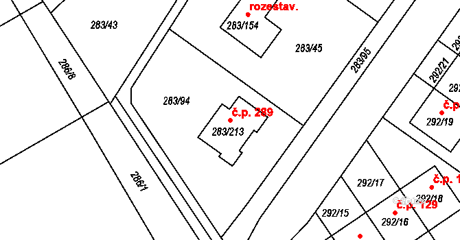 Zahořany 289, Králův Dvůr na parcele st. 283/213 v KÚ Zahořany u Berouna, Katastrální mapa