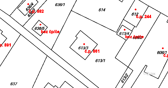 Studénka 861 na parcele st. 613/3 v KÚ Studénka nad Odrou, Katastrální mapa