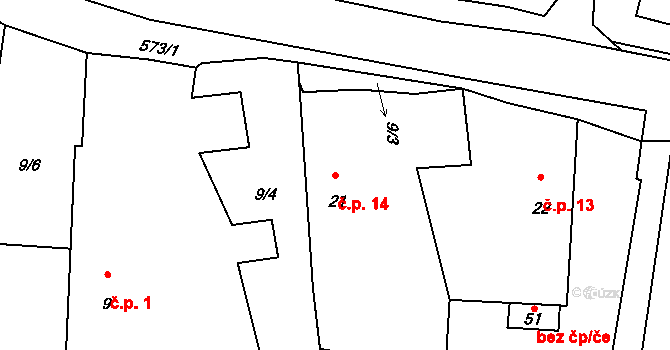 Robčice 14, Kozojedy na parcele st. 21 v KÚ Robčice, Katastrální mapa