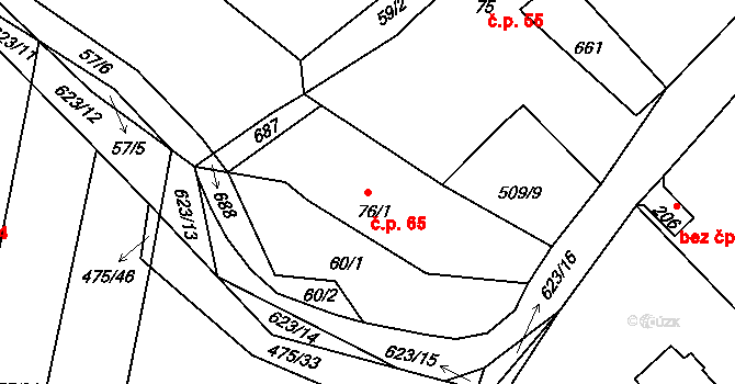 Chocenice 65 na parcele st. 76/1 v KÚ Chocenice, Katastrální mapa