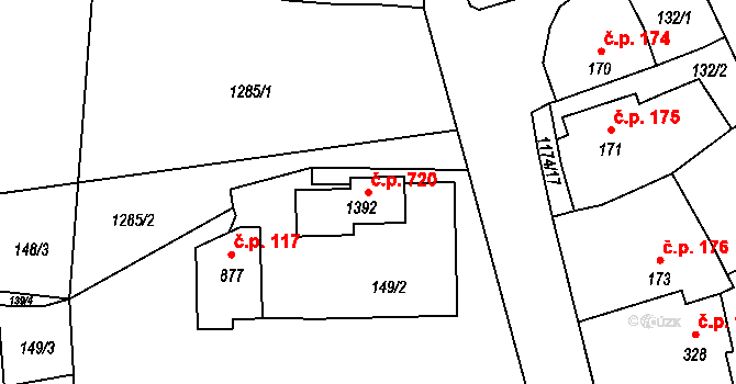 Mladá Vožice 720 na parcele st. 1392 v KÚ Mladá Vožice, Katastrální mapa
