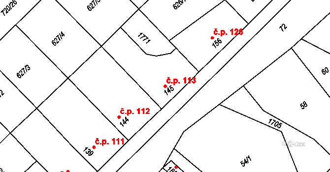 Stradonice 113, Peruc na parcele st. 145 v KÚ Stradonice u Pátku, Katastrální mapa