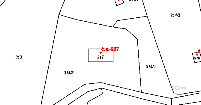 Povrly 227 na parcele st. 317 v KÚ Šachov, Katastrální mapa