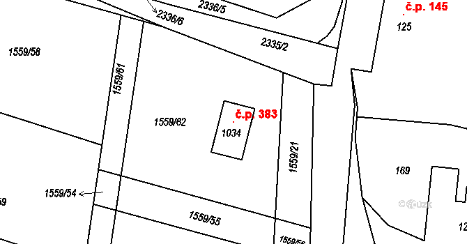 Skalice u České Lípy 383 na parcele st. 1034 v KÚ Skalice u České Lípy, Katastrální mapa
