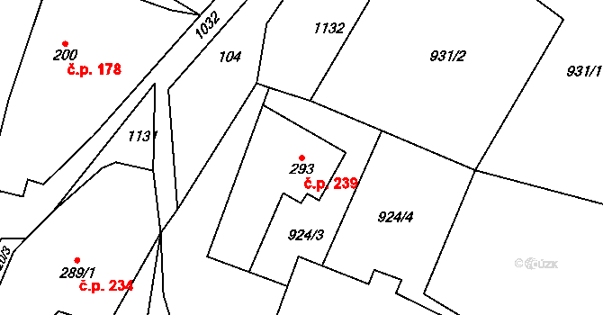 Horní Kostelec 239, Červený Kostelec na parcele st. 293 v KÚ Horní Kostelec, Katastrální mapa