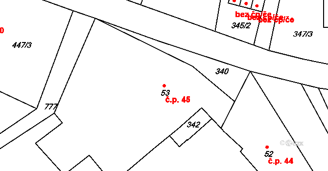 Lipovka 45, Rychnov nad Kněžnou na parcele st. 53 v KÚ Lipovka u Rychnova nad Kněžnou, Katastrální mapa