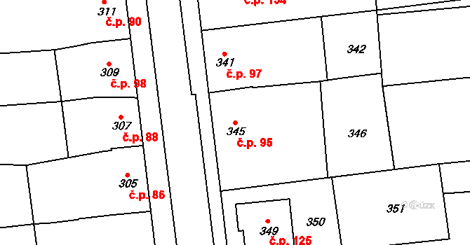 Klentnice 95 na parcele st. 345 v KÚ Klentnice, Katastrální mapa