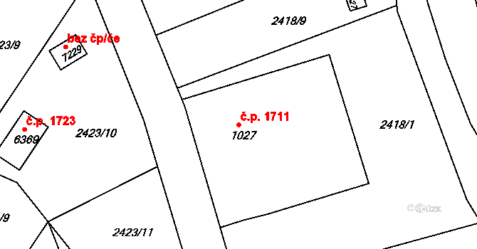 Kroměříž 1711 na parcele st. 1027 v KÚ Kroměříž, Katastrální mapa