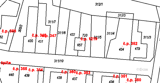 Ledvice 1219 na parcele st. 657 v KÚ Ledvice, Katastrální mapa
