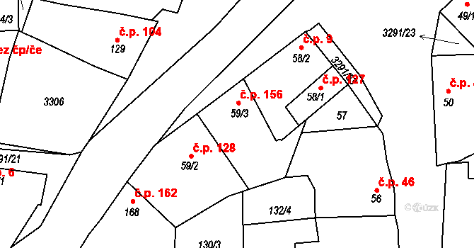 Olešnice 156 na parcele st. 59/3 v KÚ Olešnice u Trhových Svinů, Katastrální mapa